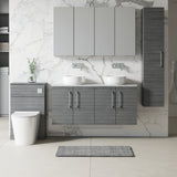 Modern Splash 1200mm Anthracite Woodgrain Wall Hung Anthracite Woodgrain Vanity Unit With Bellato Grey Worktop