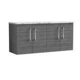 Modern Splash 1200mm Anthracite Woodgrain 2 Door Wall Hung Vanity With Carrara Laminate Worktop