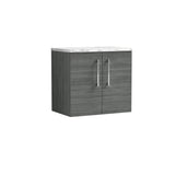 Modern Splash 600mm Anthracite Woodgrain 2 Door Wall Hung Vanity Unit With Carrara Laminate Worktop