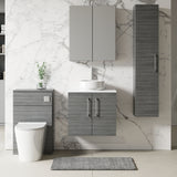 Modern Splash 600mm Anthracite Woodgrain 2 Door Wall Hung Vanity Unit With Carrara Laminate Worktop