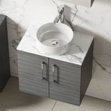 Modern Splash 600mm Anthracite Woodgrain 2 Door Wall Hung Vanity Unit With Carrara Laminate Worktop