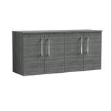Modern Splash 1200mm Anthracite Woodgrain  2 Door Wall Hung Vanity Unit With Co-ordinating Worktop