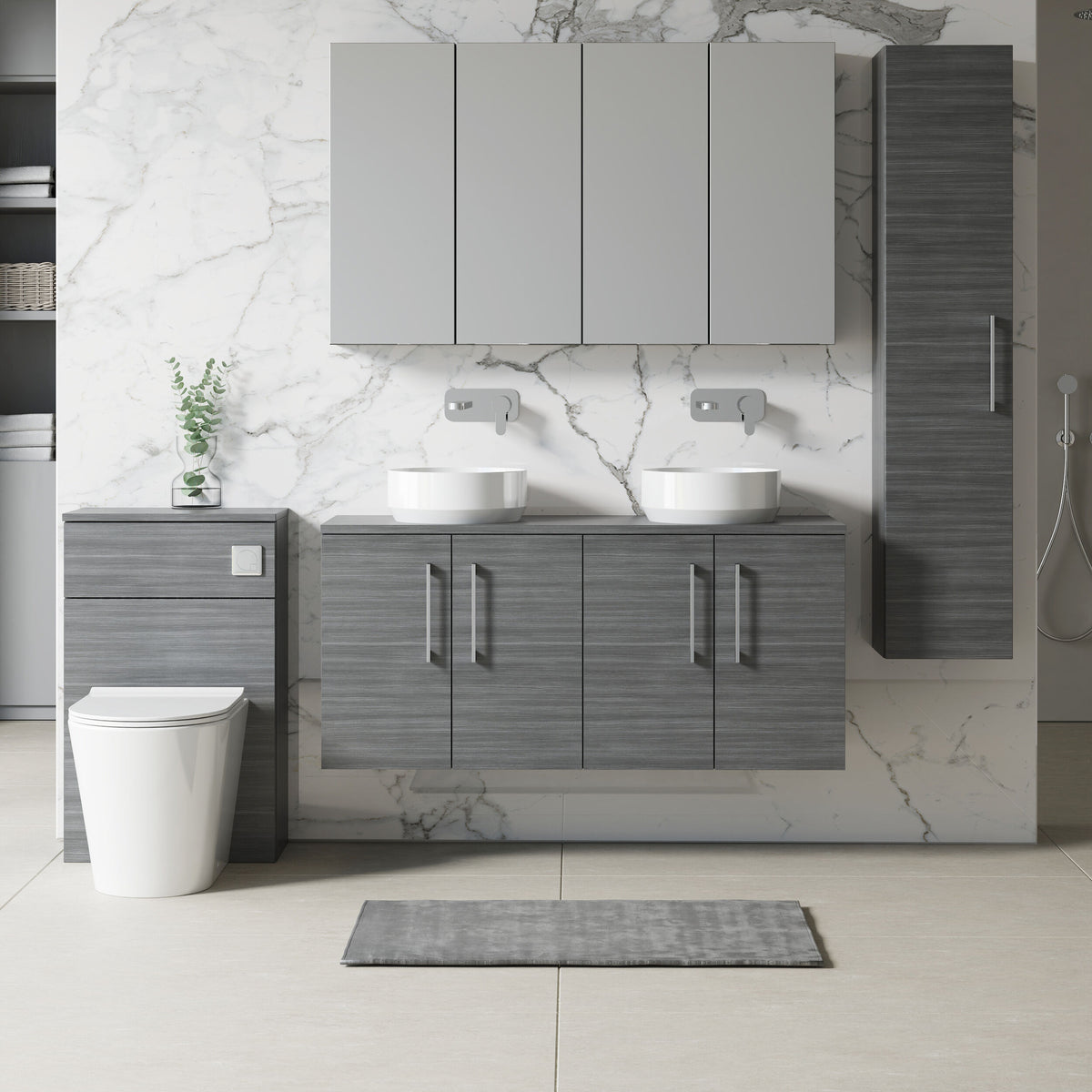 Modern Splash 1200mm Anthracite Woodgrain  2 Door Wall Hung Vanity Unit With Co-ordinating Worktop