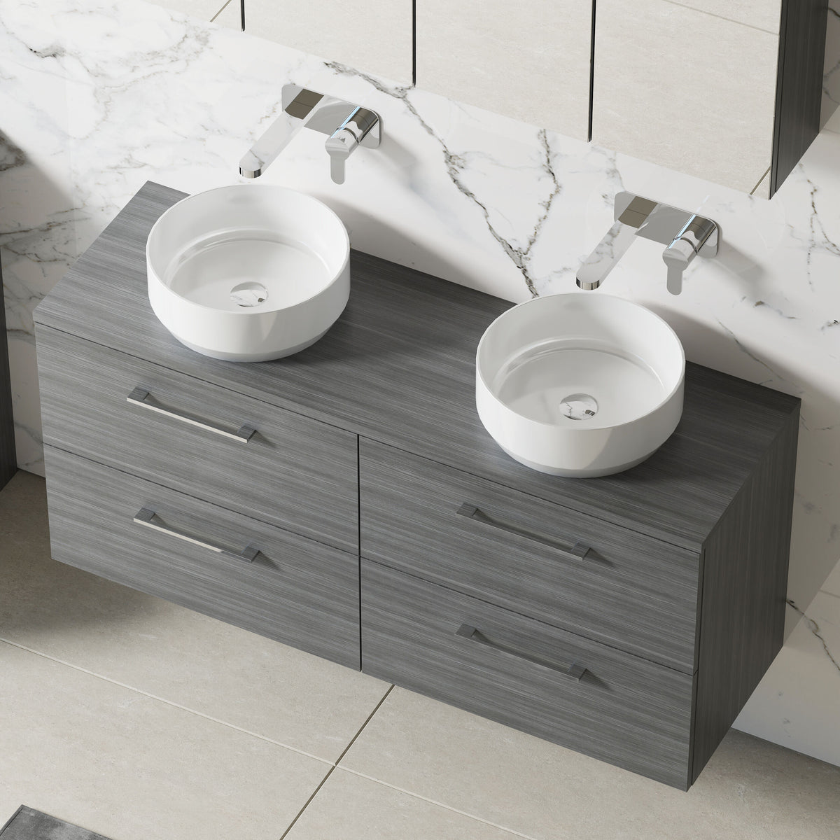 Modern Splash 1200mm Anthracite Woodgrain  2 Door Wall Hung Vanity Unit With Co-ordinating Worktop