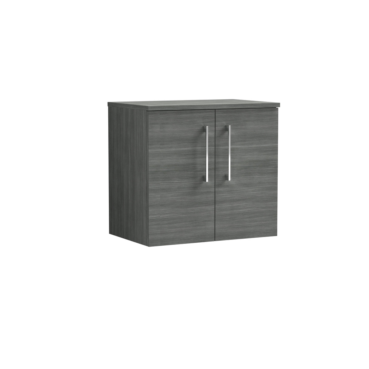 Modern Splash 600mm Anthracite Woodgrain  2 Door Wall Hung Vanity Unit With Co-ordinating Worktop