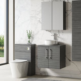 Modern Splash 600mm Anthracite Woodgrain  2 Door Wall Hung Vanity Unit With Co-ordinating Worktop