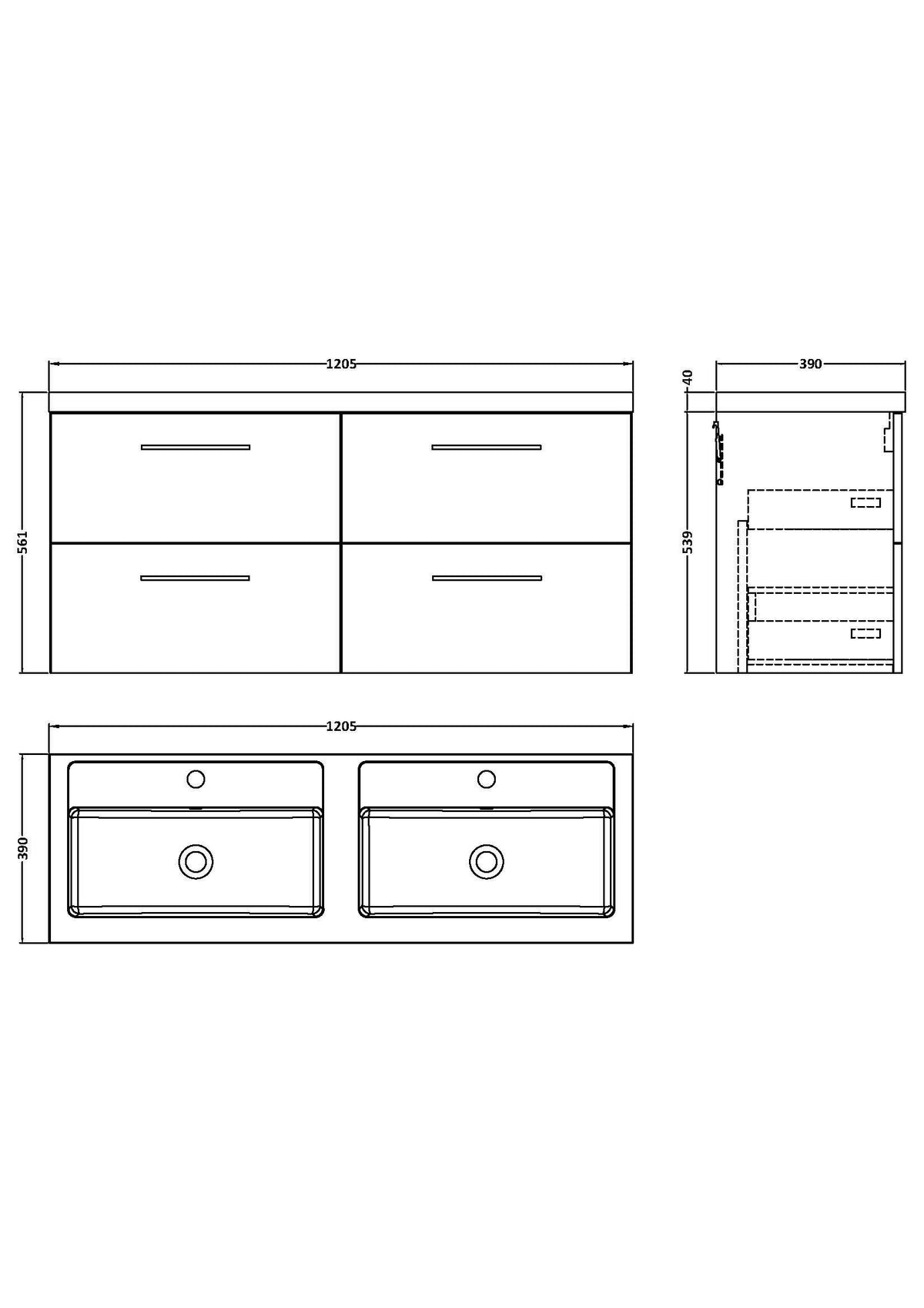 Modern Splash 1200mm Anthracite Woodgrain 4 Drawer Wall Hung Vanity Unit With 2 Tap Hole Polymarble basin