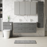 Modern Splash 1200mm Anthracite Woodgrain 4 Drawer Wall Hung Vanity Unit With 2 Tap Hole Polymarble basin