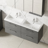 Modern Splash 1200mm Anthracite Woodgrain 4 Drawer Wall Hung Vanity Unit With 2 Tap Hole Polymarble basin