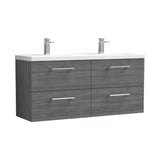 Modern Splash 1200mm Anthracite Woodgrain 4 Drawer Wall Hung Vanity Unit With 2 Tap Hole Ceramic Basin