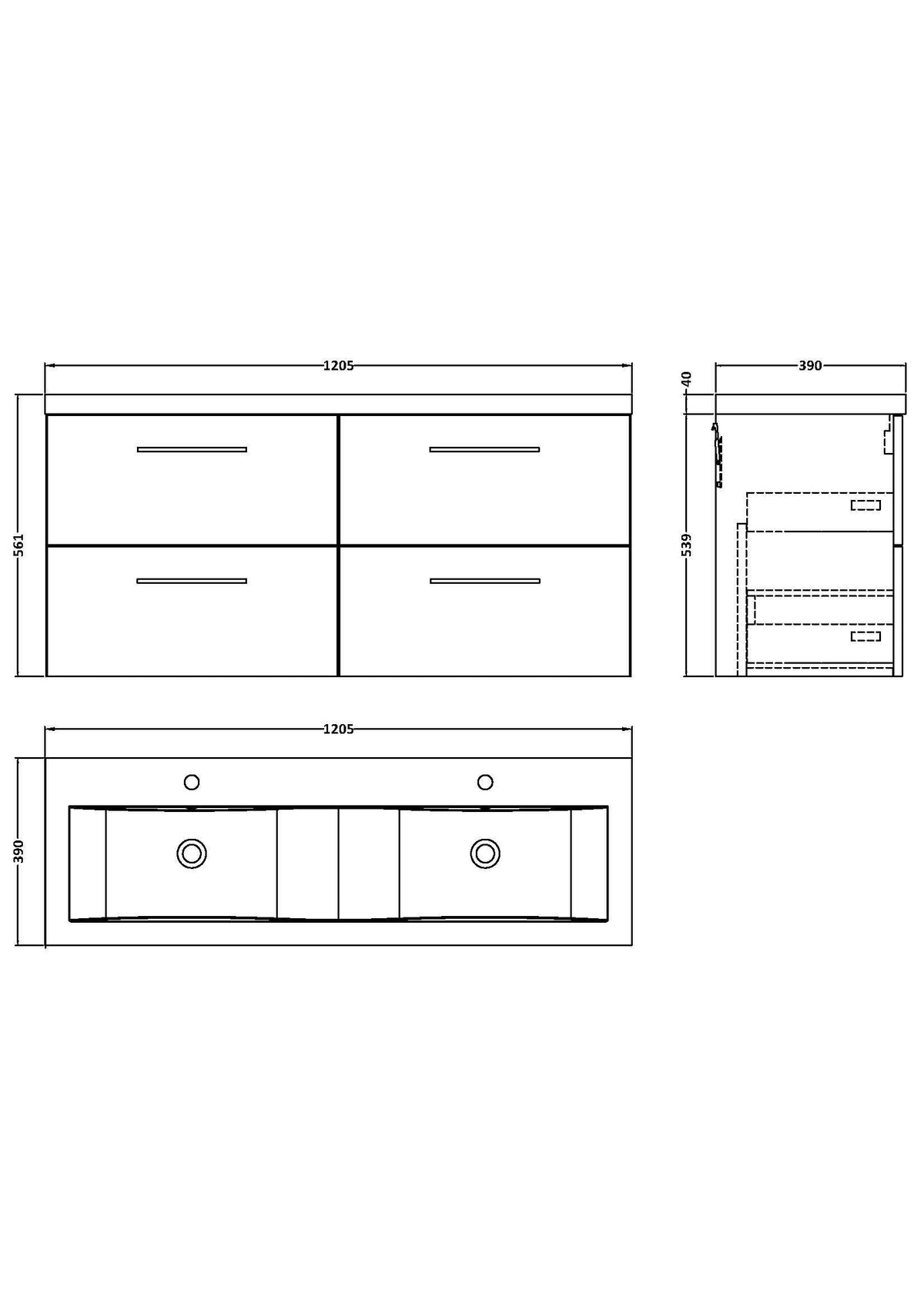 Modern Splash 1200mm Anthracite Woodgrain 4 Drawer Wall Hung Vanity Unit With 2 Tap Hole Ceramic Basin