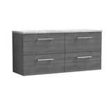 Modern Splash 1200mm Anthracite Woodgrain 4 Drawer Wall Hung Anthracite Woodgrain Vanity Unit With Bellato Grey Worktop
