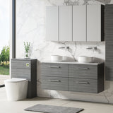 Modern Splash 1200mm Anthracite Woodgrain 4 Drawer Wall Hung Anthracite Woodgrain Vanity Unit With Bellato Grey Worktop