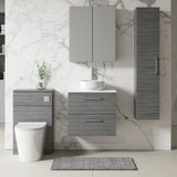 Modern Splash 600mm Anthracite Woodgrain 2 Drawer Wall Hung Vanity Unit With Carrara Laminate Worktop