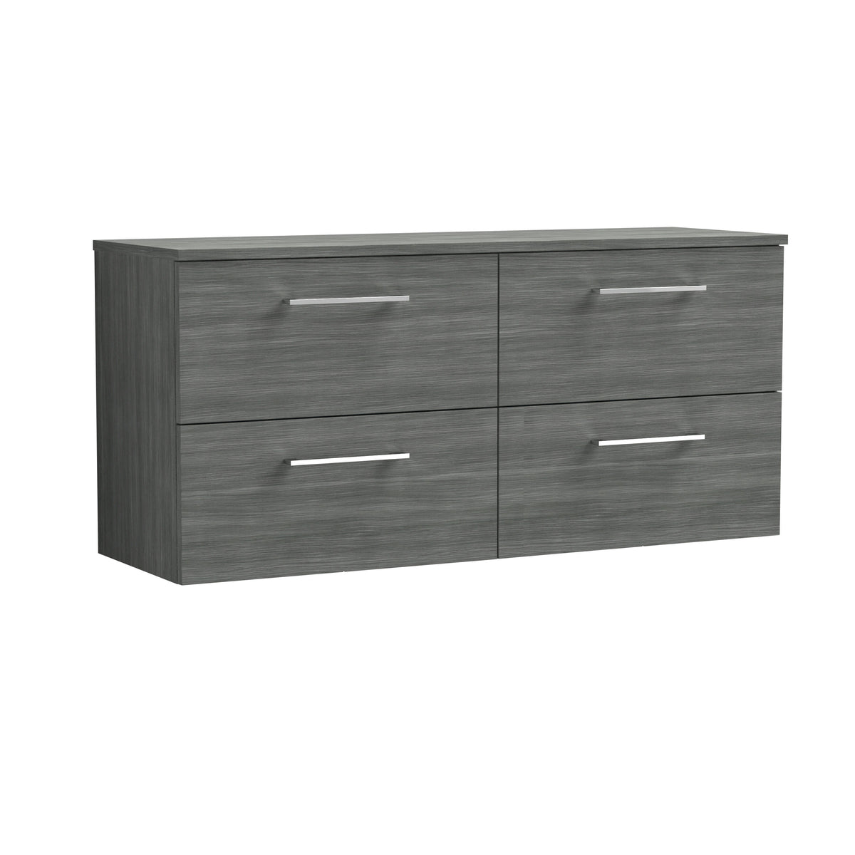 Modern Splash 1200mm Anthracite Woodgrain 4 Drawer Wall Hung Vanity Unit With Co-ordinating Worktop