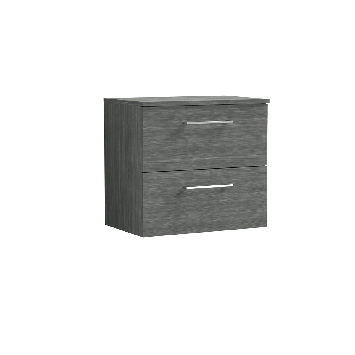 Modern Splash 600mm Anthracite Woodgrain 2 Drawer Wall Hung Anthracite Woodgrain Vanity Unit With Co-ordinating Worktop