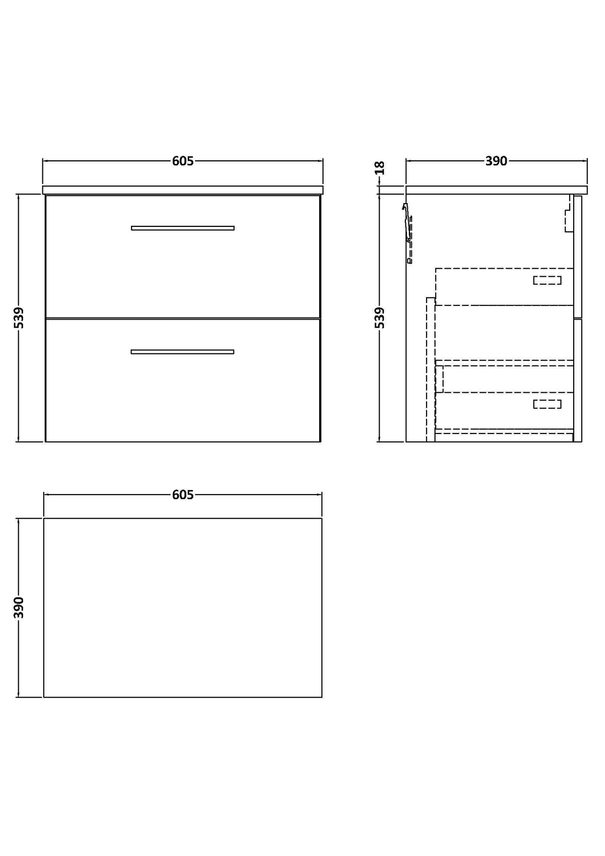 Modern Splash 600mm Anthracite Woodgrain 2 Drawer Wall Hung Anthracite Woodgrain Vanity Unit With Co-ordinating Worktop