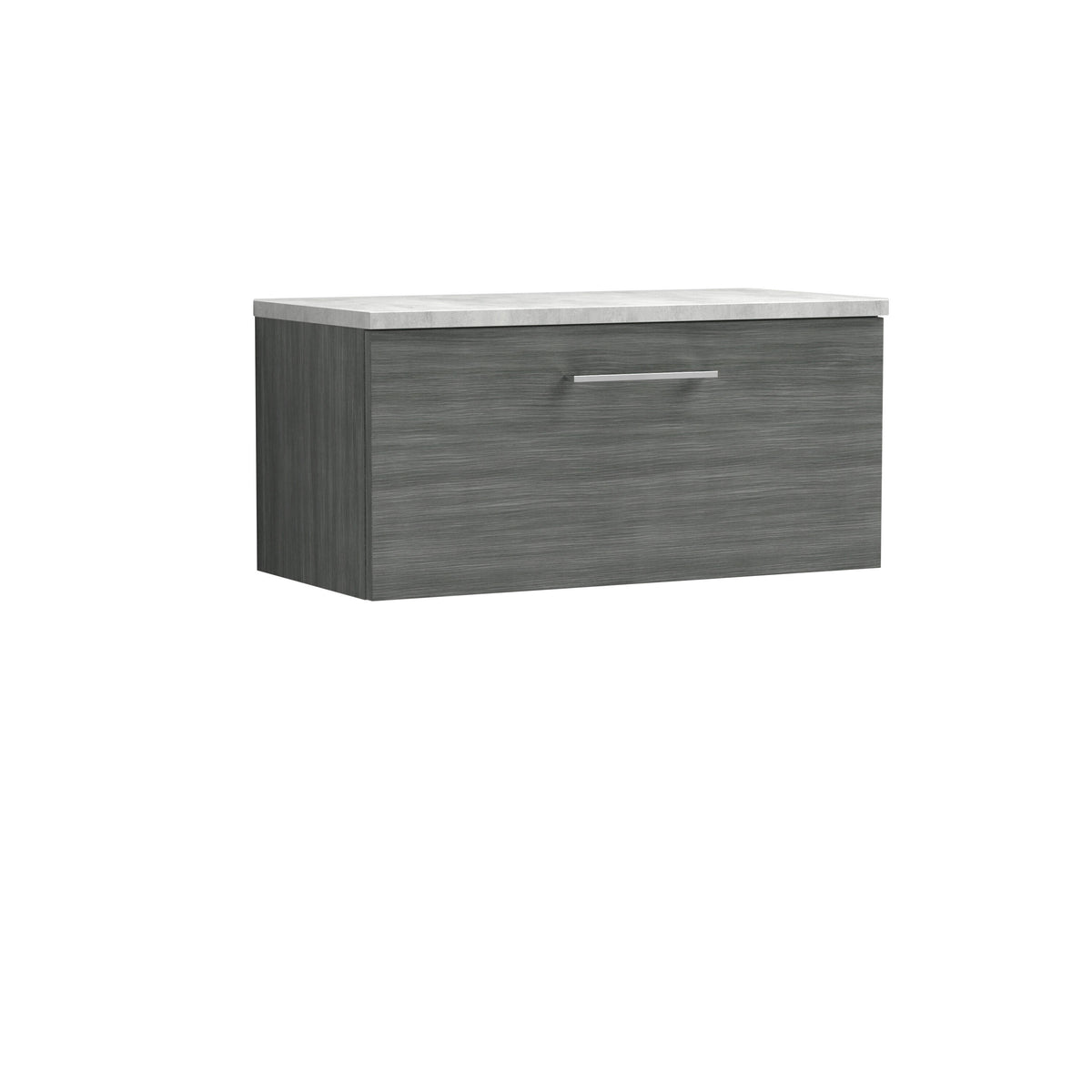 Modern Splash 800mm Anthracite Woodgrain Wall Hung Anthracite Woodgrain 1 Drawer Vanity Unit With Bellato Grey Worktop