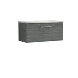 Modern Splash 800mm Anthracite Woodgrain Wall Hung Anthracite Woodgrain 1 Drawer Vanity Unit With Bellato Grey Worktop