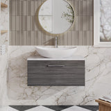 Modern Splash 800mm Anthracite Woodgrain Wall Hung Anthracite Woodgrain 1 Drawer Vanity Unit With Bellato Grey Worktop