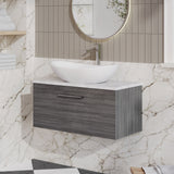 Modern Splash 800mm Anthracite Woodgrain Wall Hung Anthracite Woodgrain 1 Drawer Vanity Unit With Bellato Grey Worktop