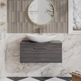 Modern Splash 805mm Anthracite Woodgrain 1 Drawer Wall Hung Vanity Unit With Co-ordinating Worktop