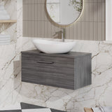 Modern Splash 805mm Anthracite Woodgrain 1 Drawer Wall Hung Vanity Unit With Co-ordinating Worktop