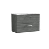 Modern Splash 800mm Anthracite Woodgrain Wall Hung Anthracite Woodgrain 2 Drawer Vanity Unit With Carrara Laminate Worktop