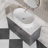 Modern Splash 800mm Anthracite Woodgrain Wall Hung Anthracite Woodgrain 2 Drawer Vanity Unit With Carrara Laminate Worktop