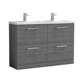 Modern Splash 1200mm Anthracite Woodgrain 4 Drawer Floor Standing Vanity Unit With 2 Tap Hole Polymarble basin