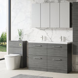 Modern Splash 1200mm Anthracite Woodgrain 4 Drawer Floor Standing Vanity Unit With 2 Tap Hole Polymarble basin