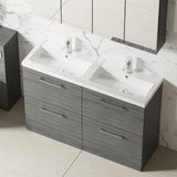 Modern Splash 1200mm Anthracite Woodgrain 4 Drawer Floor Standing Vanity Unit With 2 Tap Hole Polymarble basin