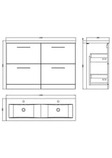 Modern Splash 1200mm Anthracite Woodgrain 4 Drawer Floor Standing Vanity Unit With 2 Tap Hole Ceramic Basin