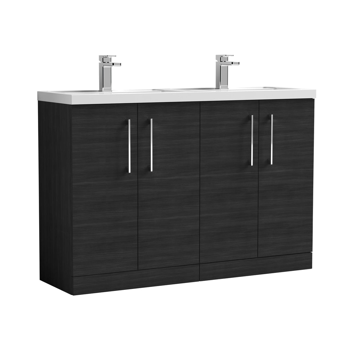 Modern Splash 1200mm Charcoal Black 4 Door Floor Standing Vanity Unit With 2 Tap Hole Polymarble basin