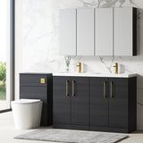 Modern Splash 1200mm Charcoal Black 4 Door Floor Standing Vanity Unit With 2 Tap Hole Polymarble basin