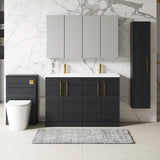 Modern Splash 1200mm Charcoal Black 4 Door Floor Standing Vanity Unit With 2 Tap Hole Ceramic Basin