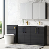 Modern Splash 1200mm Charcoal Black 4 Door Floor Standing Vanity Unit With 2 Tap Hole Ceramic Basin
