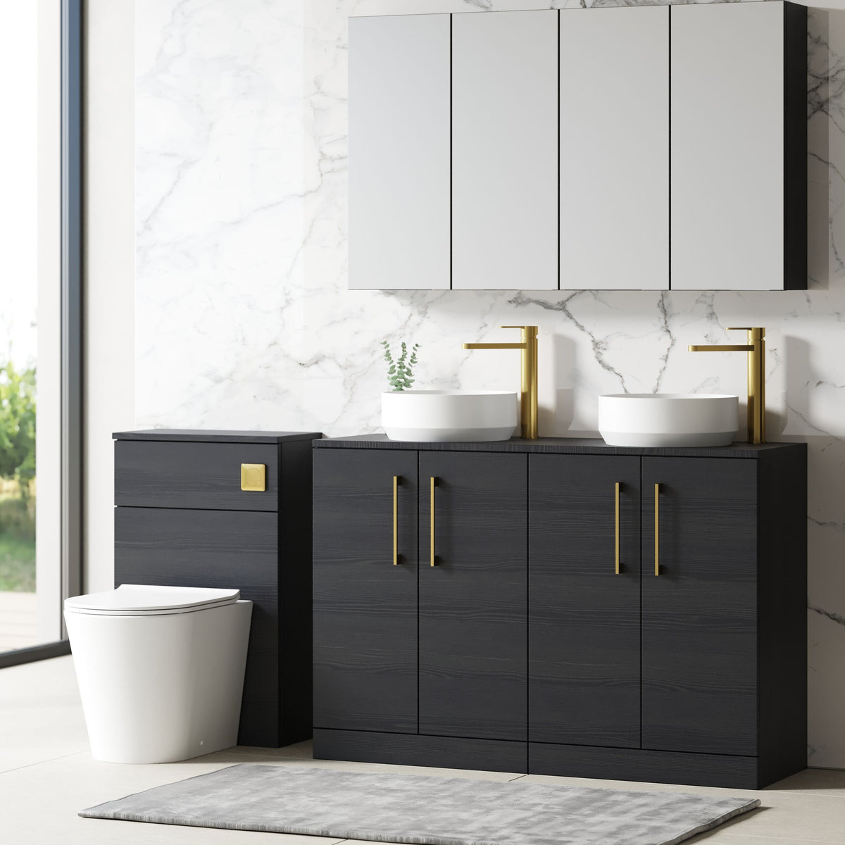 Modern Splash 1200mm Charcoal Black 2 Door Floor Standing Vanity Unit With Co-ordinating Worktop