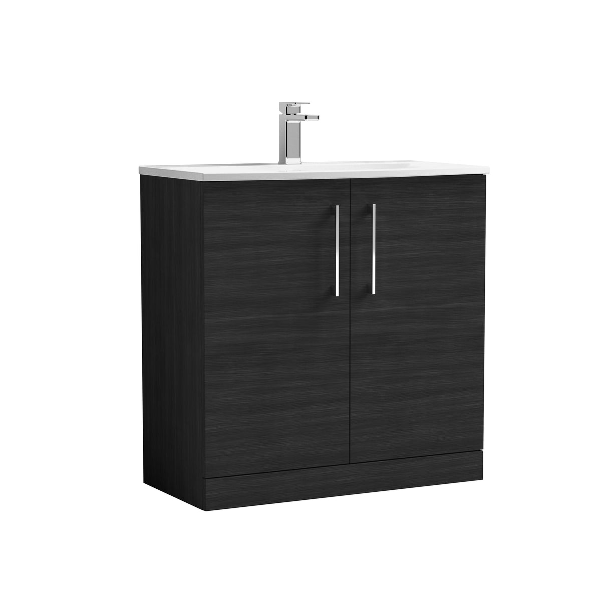 Modern Splash 800mm Charcoal Black 2 Door Floor Standing Vanity Unit With Curved Basin