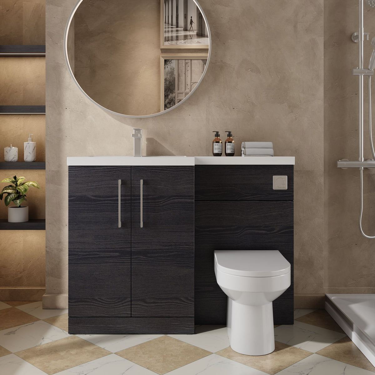 Modern Splash 1100mm Charcoal Black 2 Door Floor Standing Left-Hand Combination Unit With Polymarble Basin