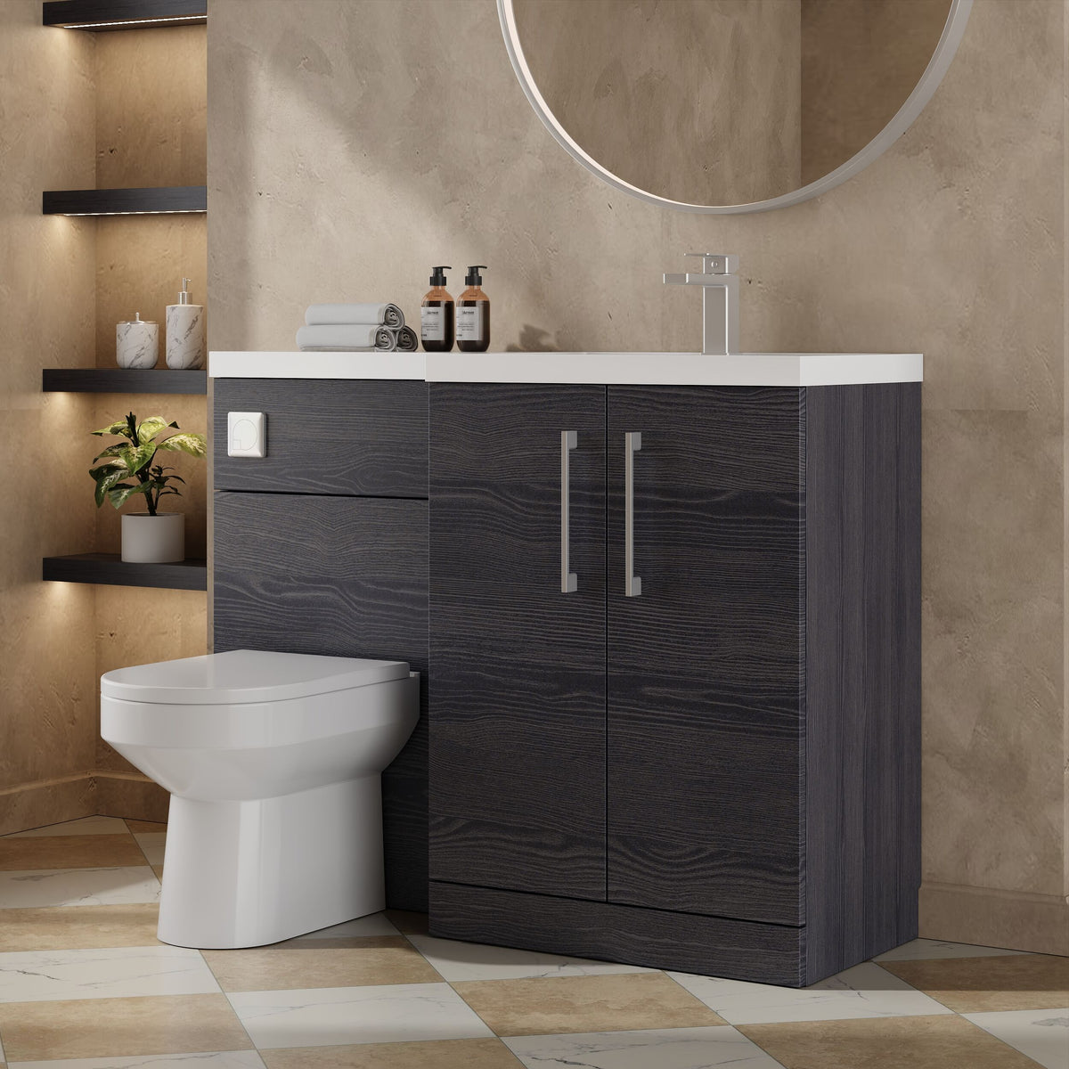 Modern Splash 1100mm Charcoal Black 2 Door Floor Standing Right-Hand Combination Unit With Polymarble Basin