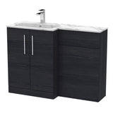 Modern Splash 1100mm Charcoal Black 2 Door Floor Standing Left-Hand Combination Unit With Stone Basin