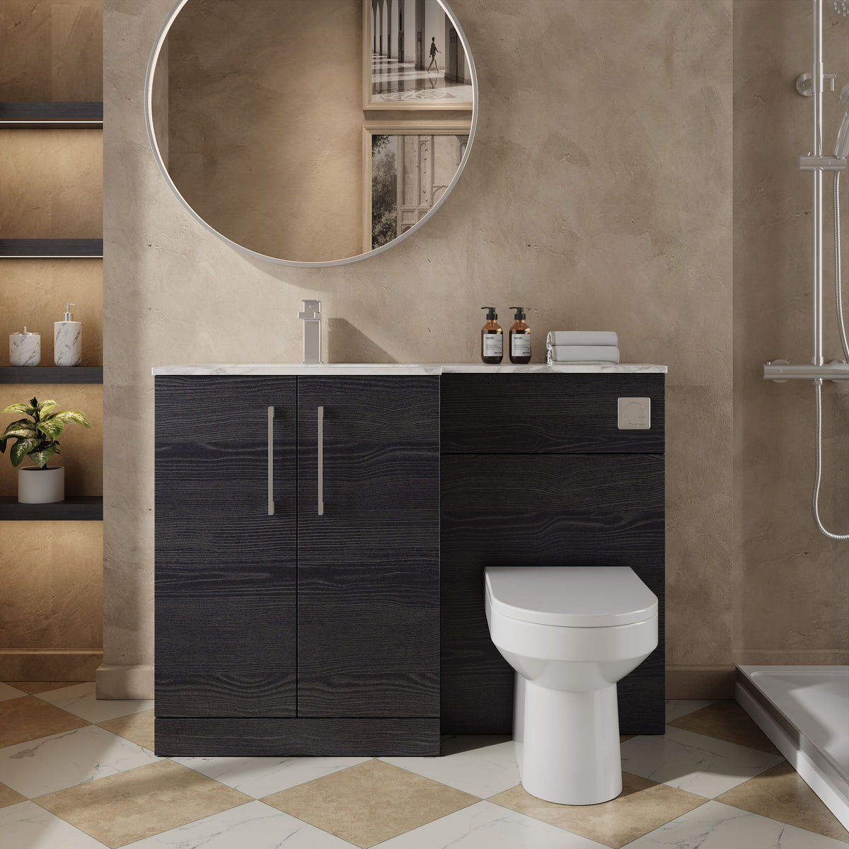 Modern Splash 1100mm Charcoal Black 2 Door Floor Standing Left-Hand Combination Unit With Stone Basin