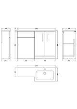 Modern Splash 1100mm Charcoal Black 2 Door Floor Standing Right-Hand Combination Unit With Stone Basin
