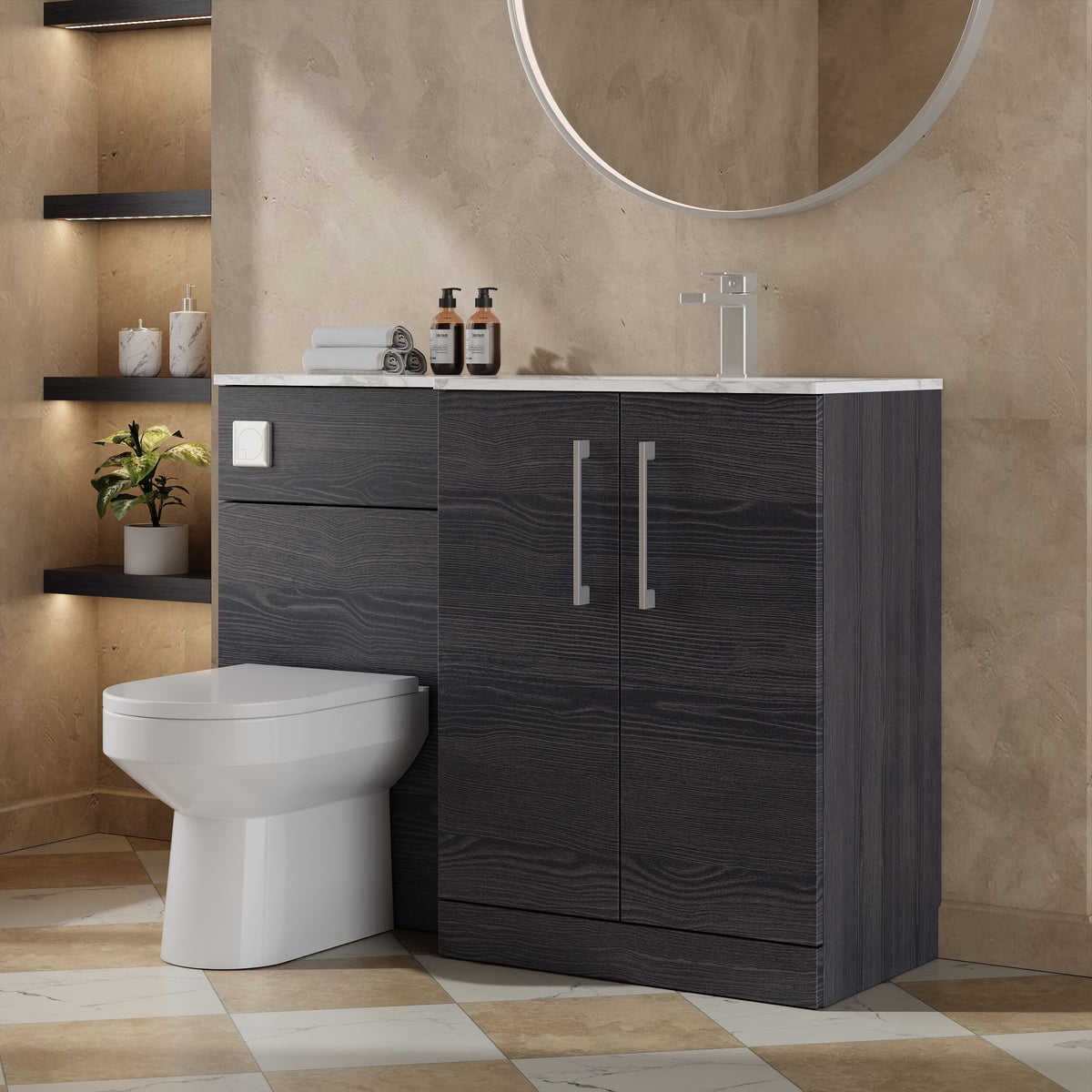 Modern Splash 1100mm Charcoal Black 2 Door Floor Standing Right-Hand Combination Unit With Stone Basin