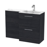Modern Splash 1100mm Charcoal Black 2 Drawer Floor Standing Right-Hand Combination Unit With Stone Basin