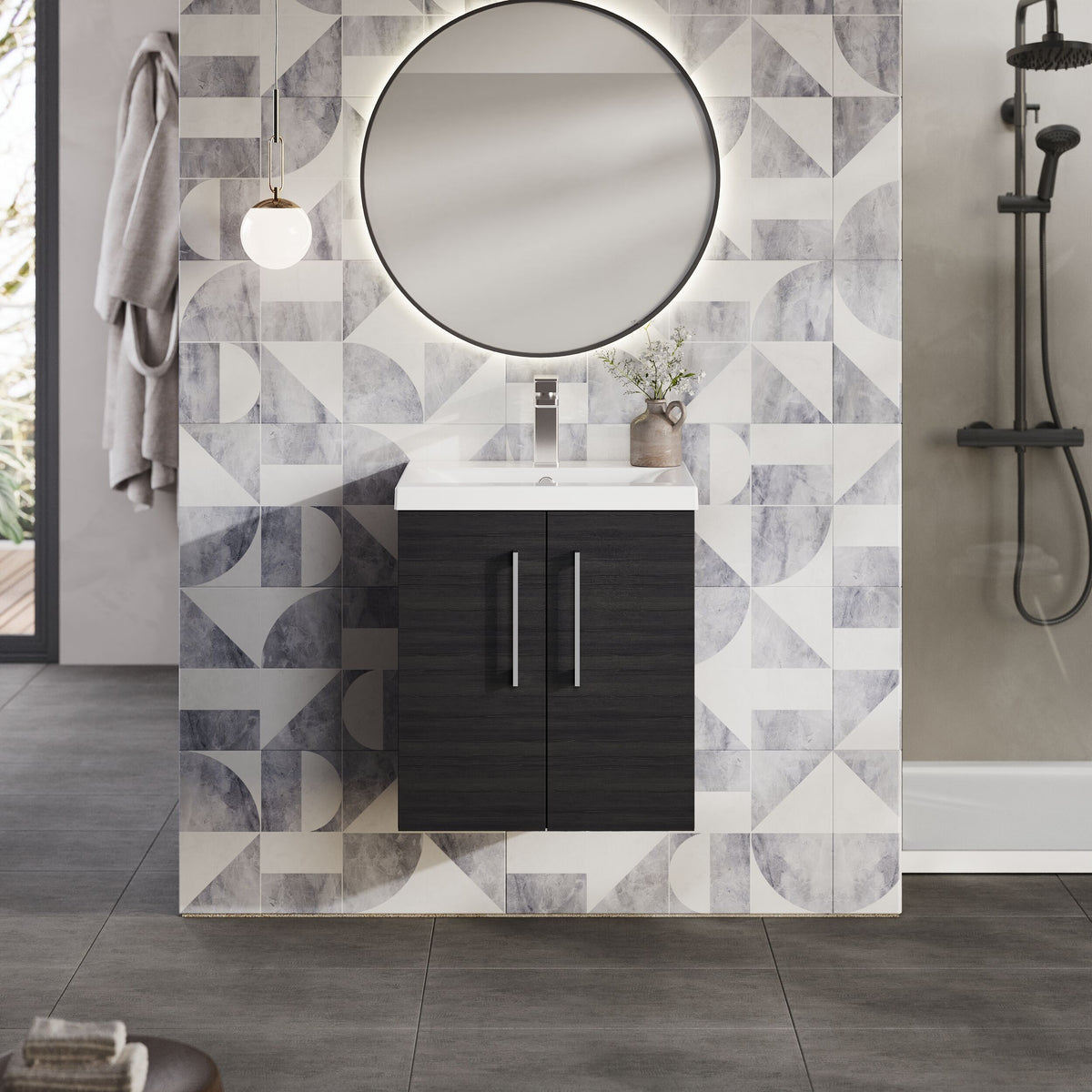 Modern Splash 500mm Charcoal Black 2 Door Wall Hung Vanity Unit With Mid-Edge Basin