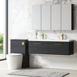 Modern Splash 1200mm Charcoal Black 2 Drawer Wall Hung Vanity Unit With 2 Tap Hole Polymarble basin