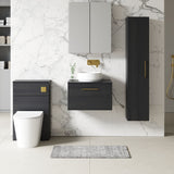 Modern Splash 600mm Charcoal Black 1 Drawer Wall Hung Charcoal Black Vanity Unit With Co-ordinating Worktop