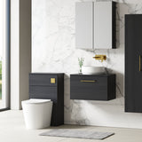 Modern Splash 600mm Charcoal Black 1 Drawer Wall Hung Charcoal Black Vanity Unit With Co-ordinating Worktop
